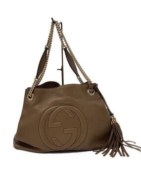 Gucci Chain Tote Bag Soho Leather Beige